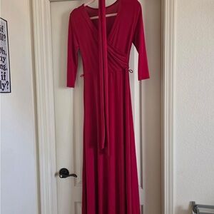 Elegant Red Wrap Dress with Belt